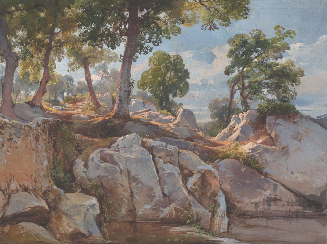 Utsikt over Arlamato Caserlano, Sorrento, studie til «Eiketrær i Sorrento» av Giacinto Gigante