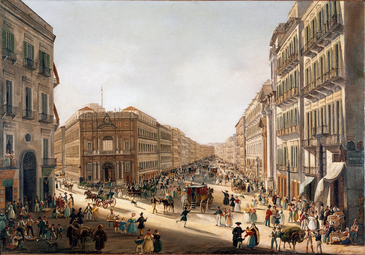 Utsikt over gaten Toledo a Napoli (Utsikt over gaten Toledo i Napoli) Maleri av Giacinto Gigante (1806-1876) Napoli nasjonalmuseum i San Martino av Giacinto Gigante