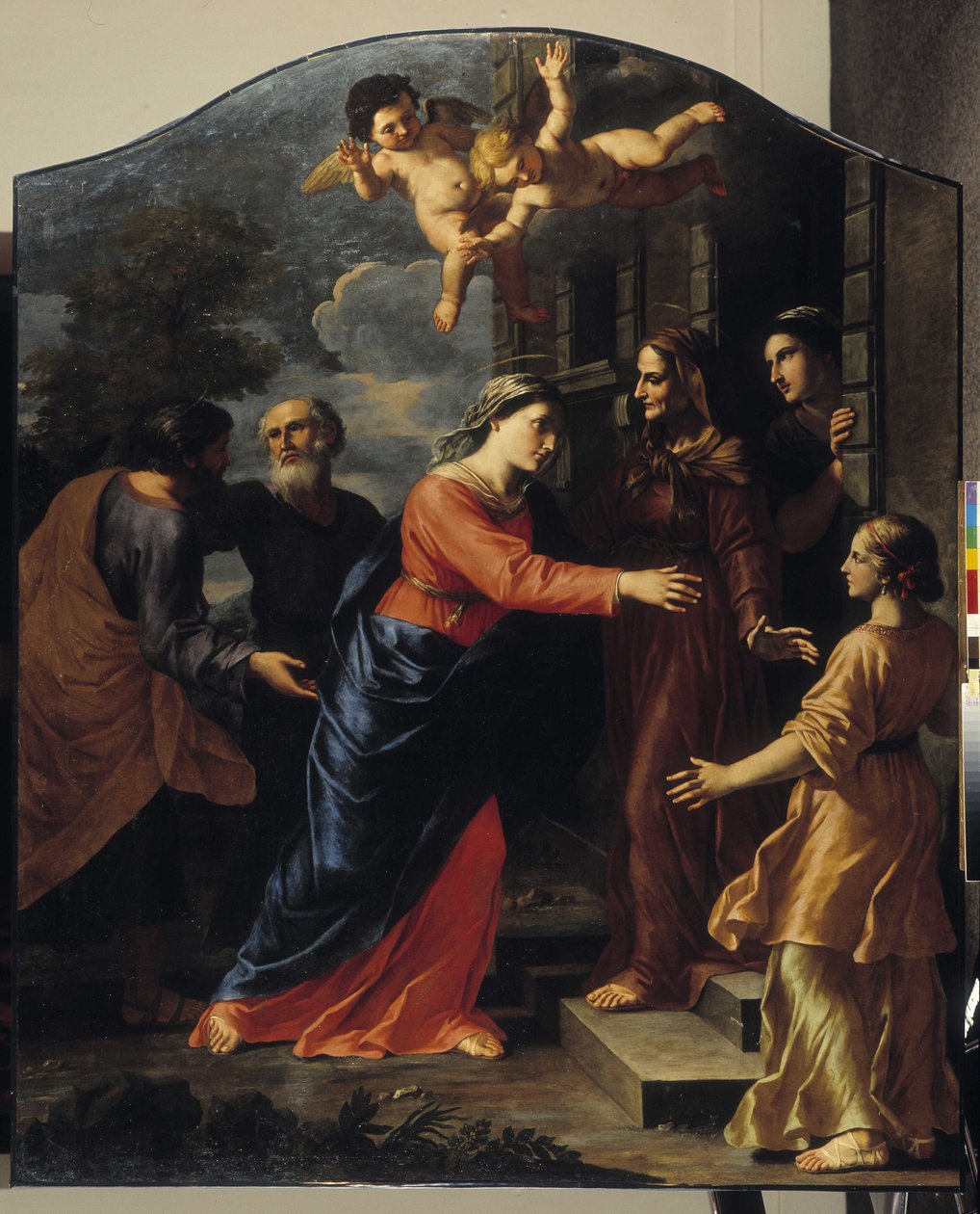 Besøket. Jomfru Maria besøker Elisabeth av Giacinto Gimignani or Gemignano