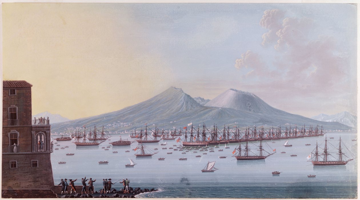 Utsikt over Napolibukten, 1798 (fargegravering) av Giacomo Guardi