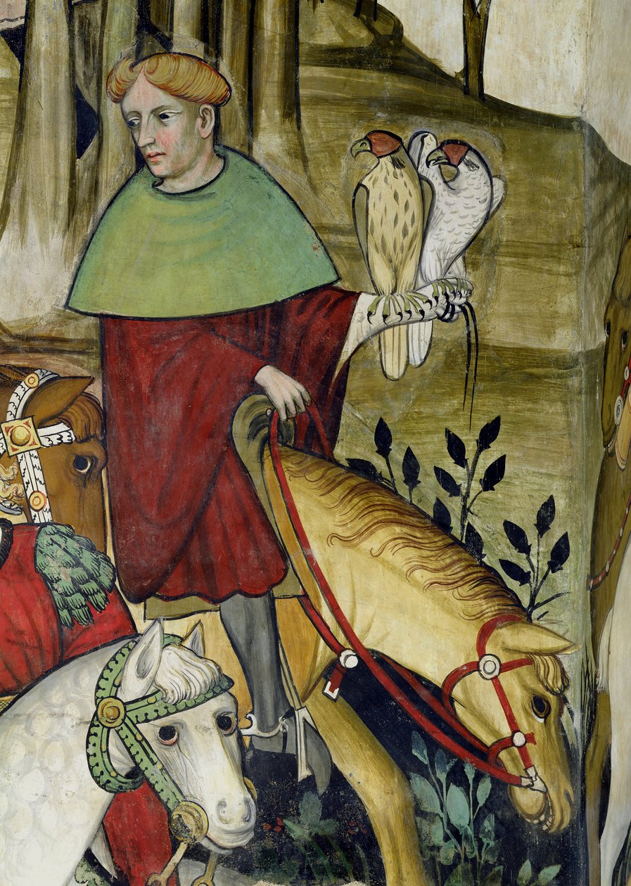 The Fountain of Life, detalj av en falkonerer som vender tilbake til fontenen, 1418-30 av Giacomo Jaquerio