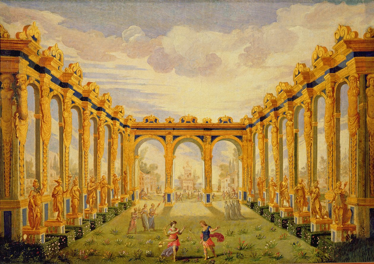 Akt III, scene V: Courtyard of the Elysian Fields av Giacomo Torelli
