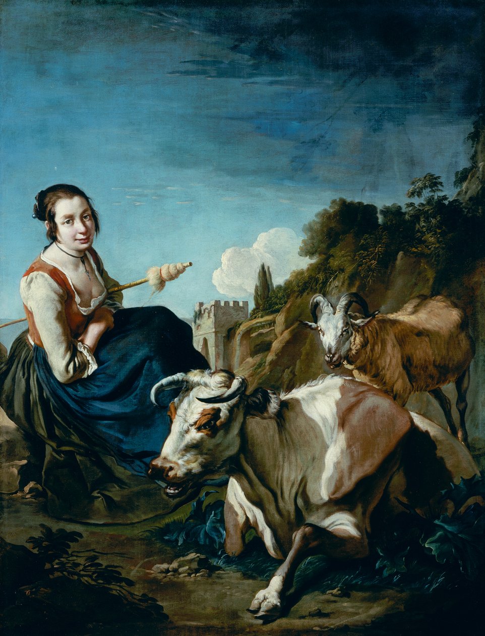A Girl with a Cow and Sheep in a Rocky Landscape, ca. 1700 (olje på lerret) av Giacomo Ceruti