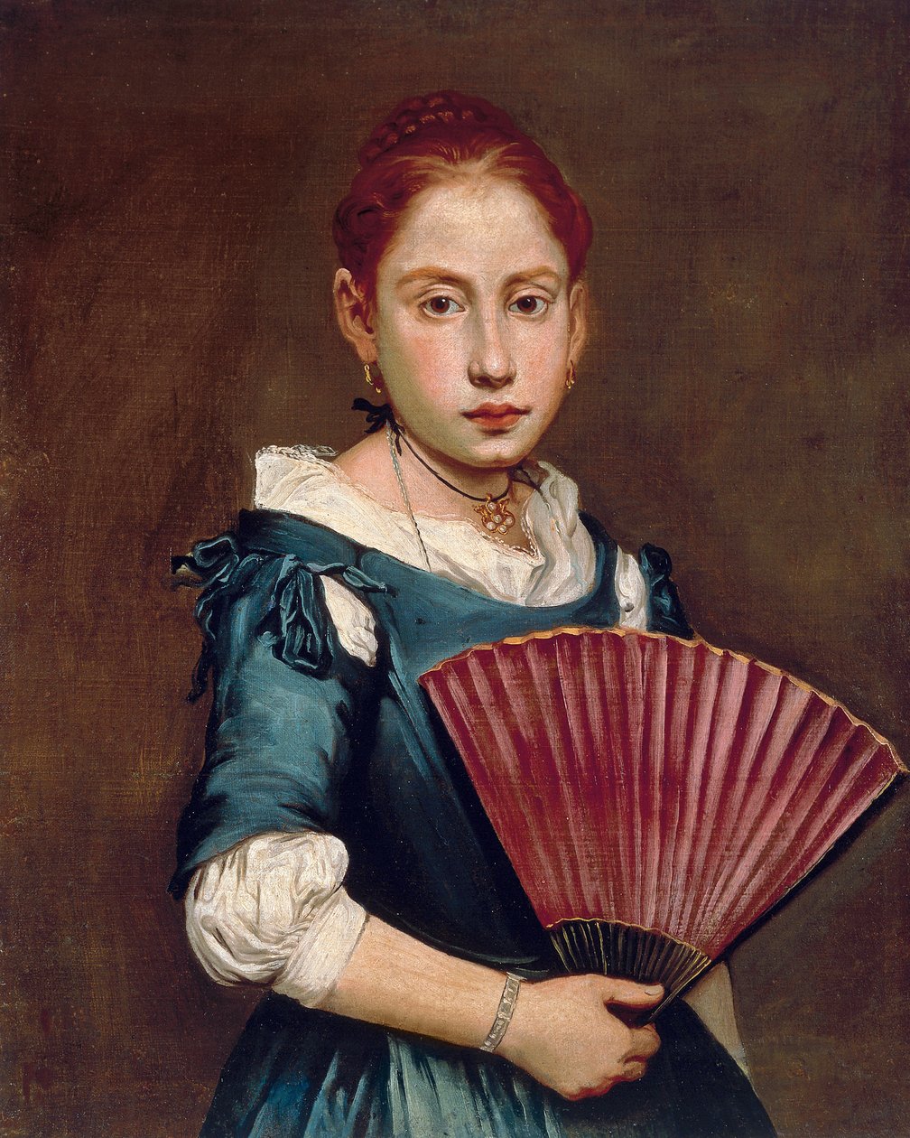 Ung jente med vifte, ca 1740, av Giacomo Ceruti, kjent som Pitocchetto (1698-1797), olje på lerret, 65x54 cm av Giacomo Ceruti
