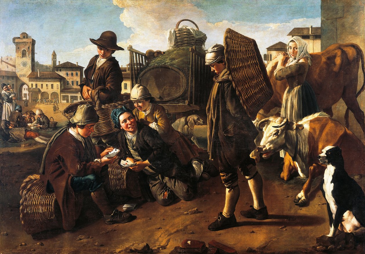 Markedsscene, av Giacomo Ceruti, kjent som Pitocchetto (1698-1767) av Giacomo Ceruti