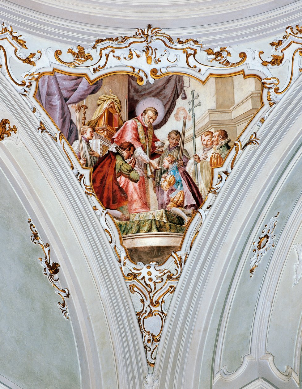 Saint Aloysius Gonzaga mottar sin første nattverd fra Saint Charles Borromeo av Giacomo Ceruti
