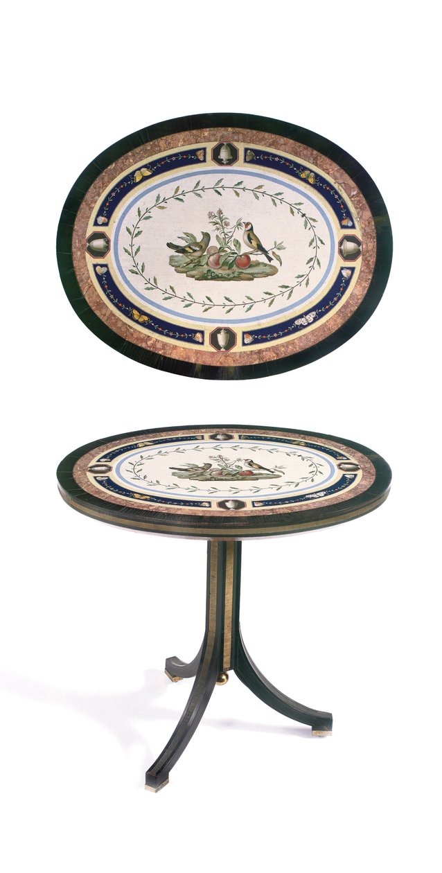 Mikromosaikk bordplate, Roma, sent på 1700-tallet (mosaikk, ormolu-montert ibenholt og sateng) av Giacomo (attr. to) Raffaelli