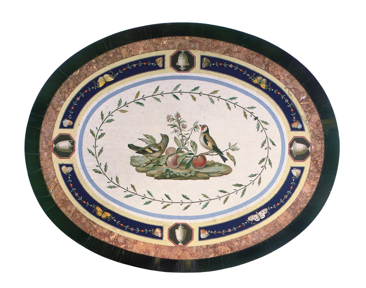 Mikromosaikk bordplate, Roma, sent på 1700-tallet (mosaikk, ormolu-montert ibenholt og sateng) av Giacomo (attr. to) Raffaelli