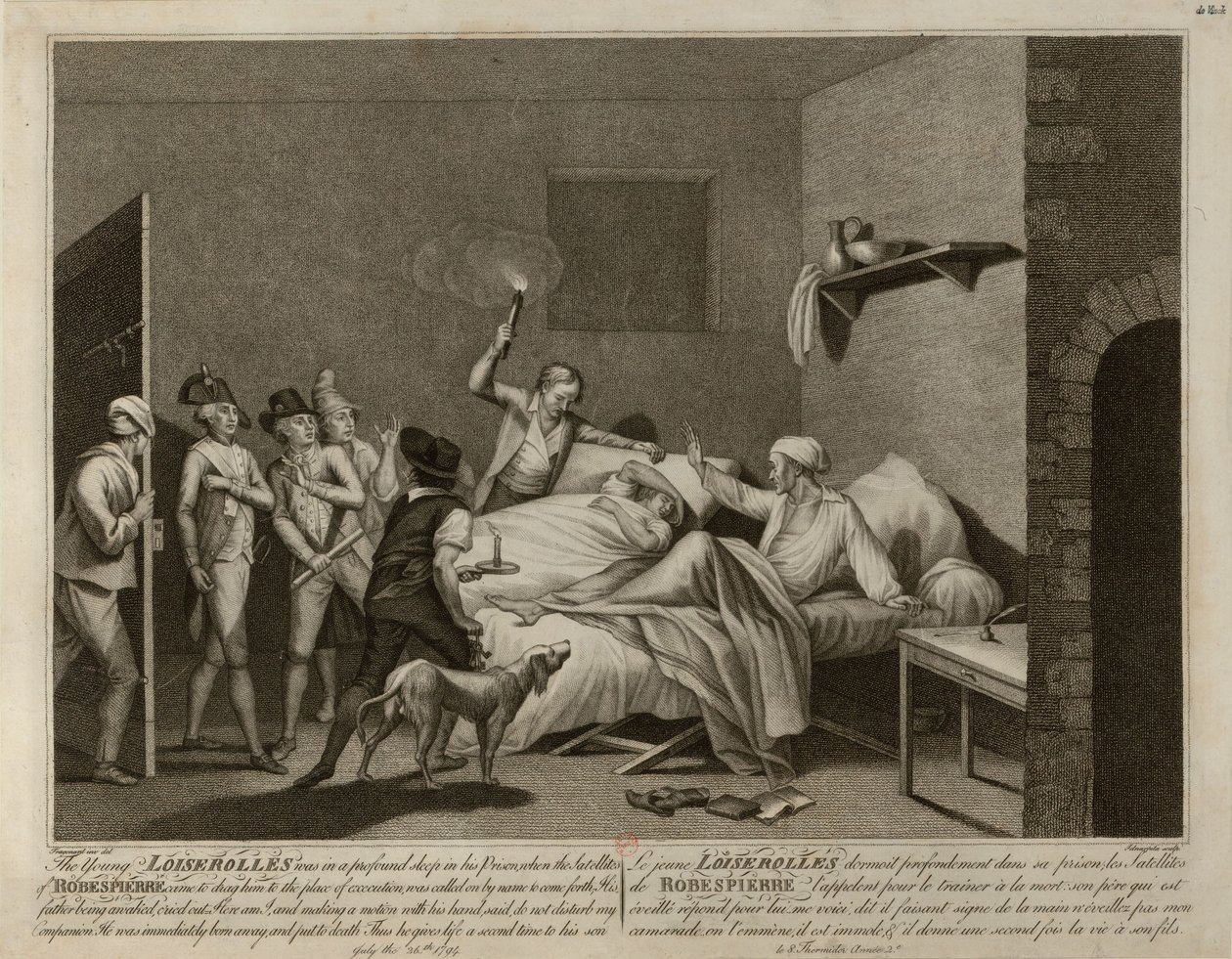 The Young Loiserolles blir tatt fra cellen hans for å bli bragt til henrettelsen. av Giacomo Aliprandi