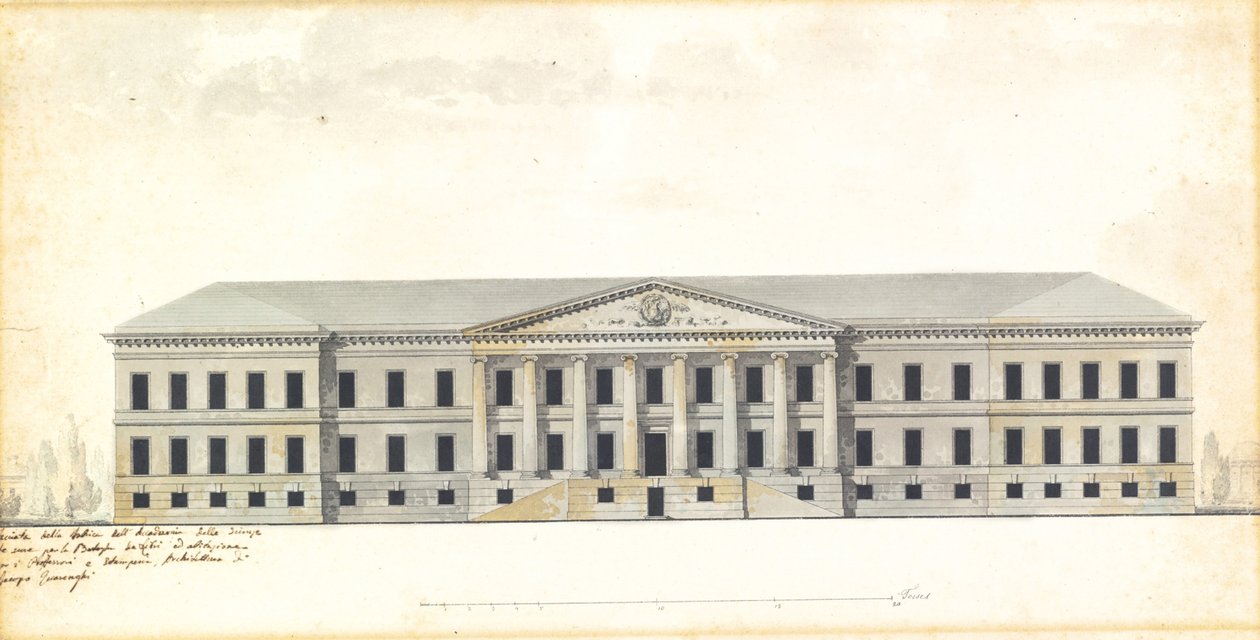 Forhøyning av fasaden til Vitenskapsakademiet i St. Petersburg av Giacomo Antonio Domenico Quarenghi