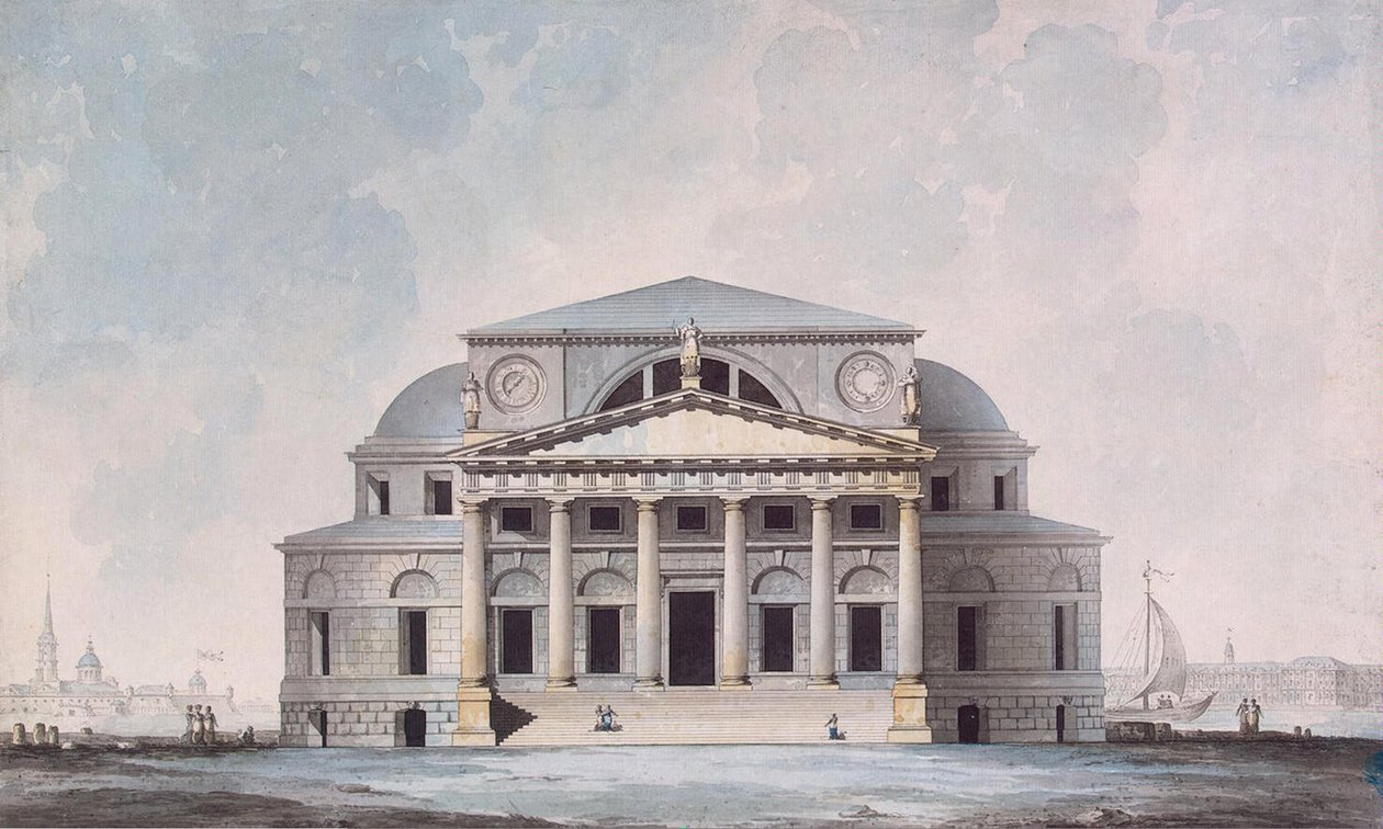 Fasade til børsbygningen i St. Petersburg, 1783 av Giacomo Antonio Domenico Quarenghi