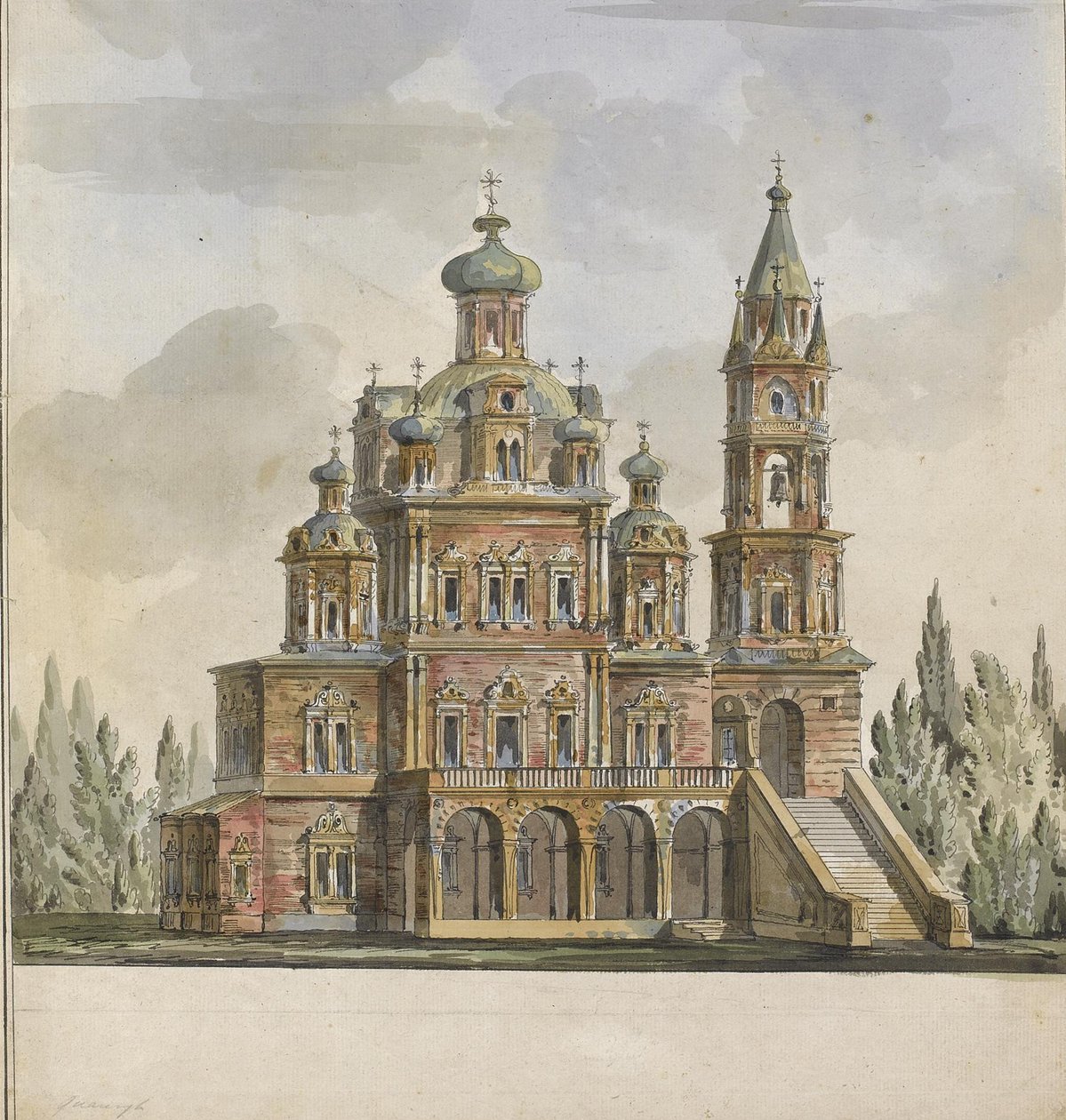 Prosjekt for Church of the Dormition of the Theotokos ved Pokrovka Street i Moskva av Giacomo Antonio Domenico Quarenghi