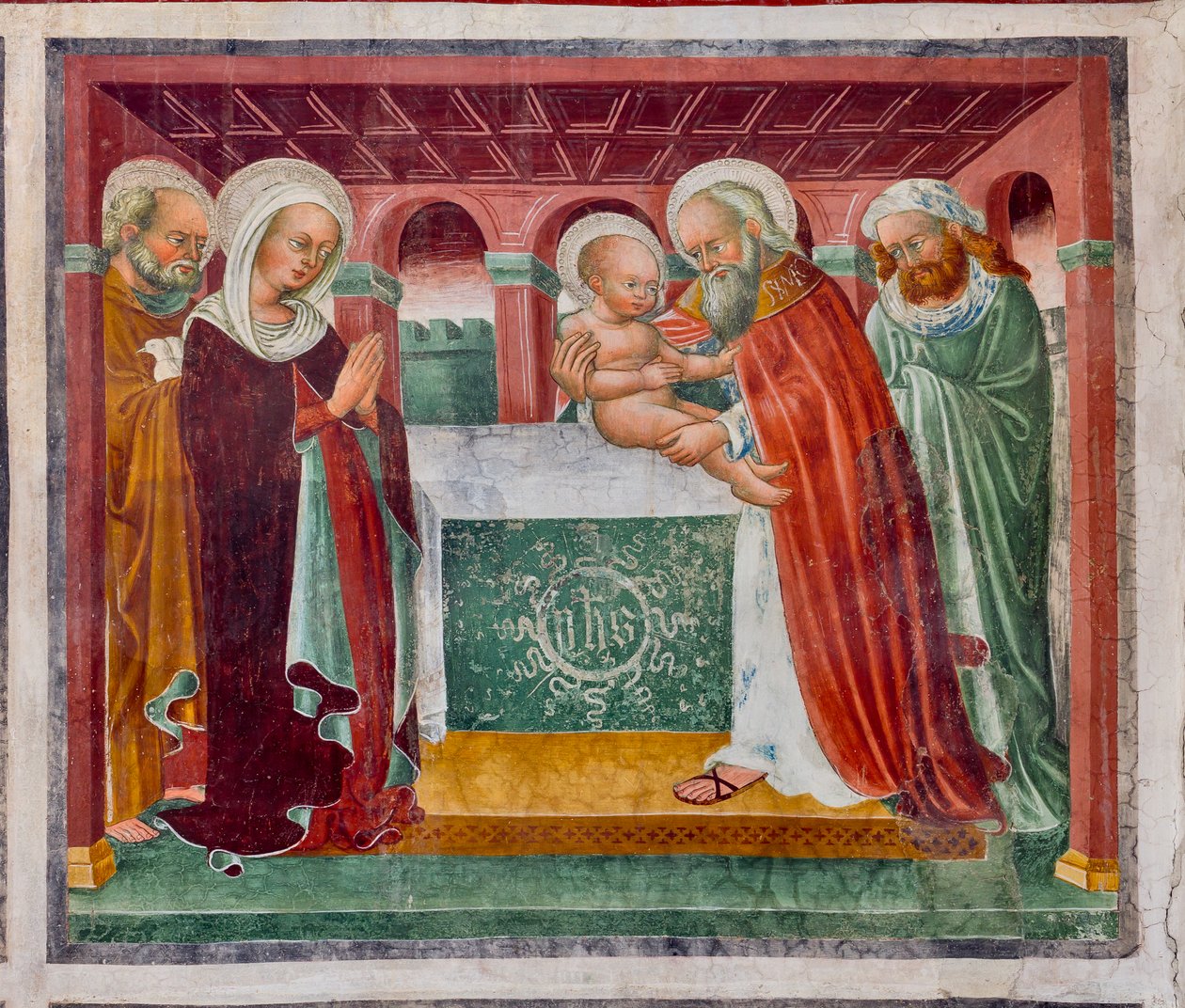 Presentasjon av Jesus ved tempelet, detalj fra Jesu liv av Giacomo Borlone de Buschis
