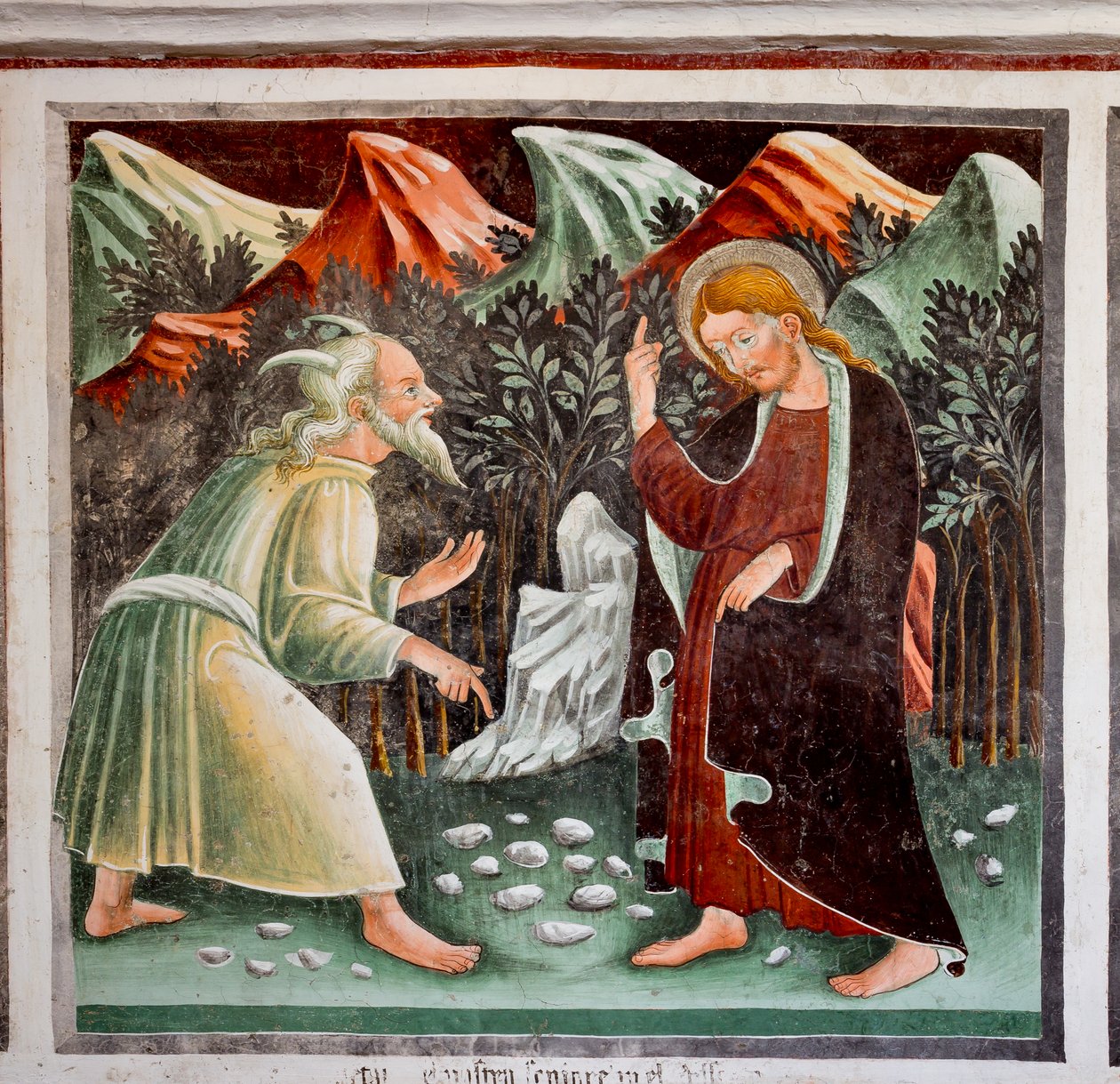Jesu fristelser, detalj fra Jesu liv av Giacomo Borlone de Buschis