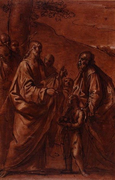 PD.9-1992 The Miracle of the Loaves and Fishes, ca. 1611-14 (svart kritt, penn og blekk og vask) av Giacomo Cavedoni