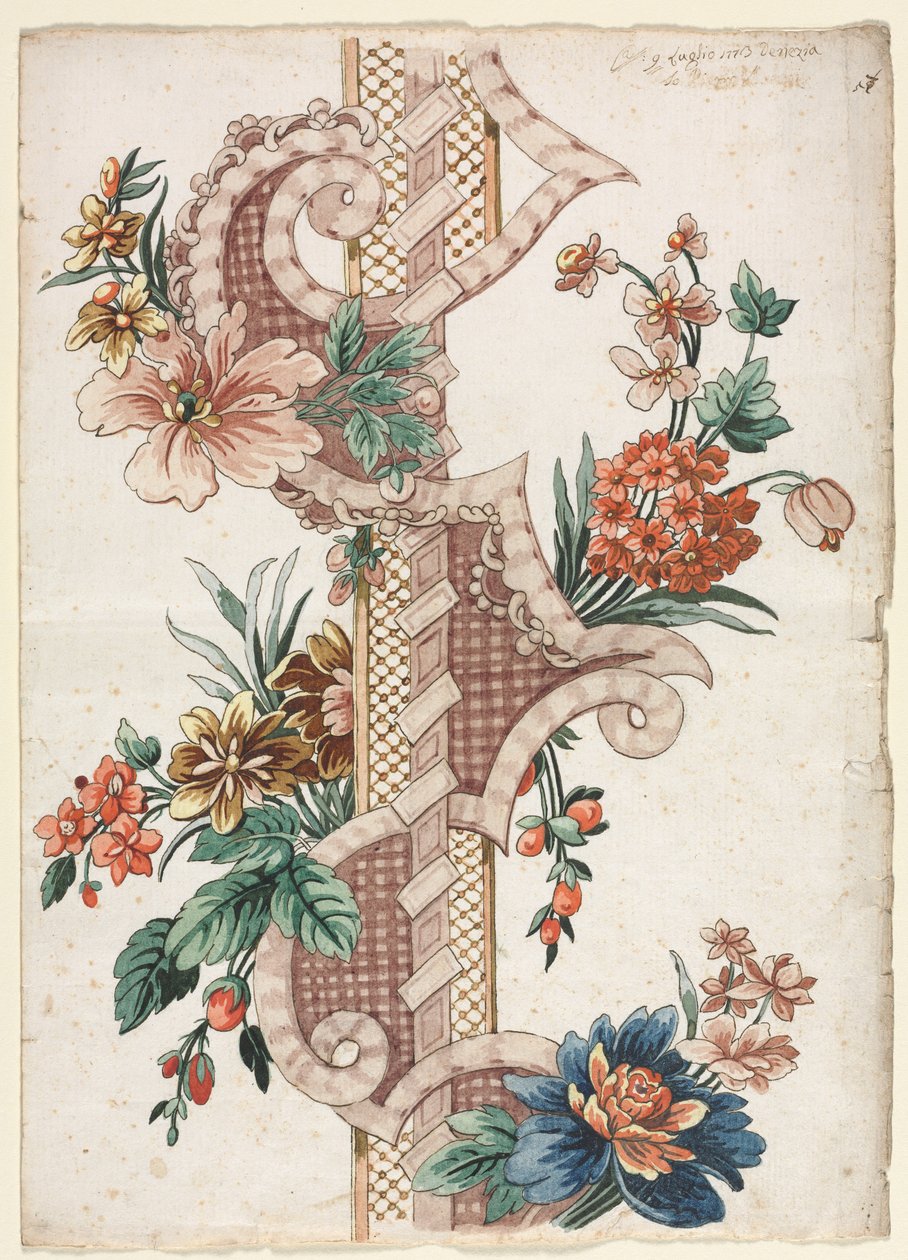 Vertikalt dekorativt blomsterbånd, 1773. av Giacomo Cavenezia