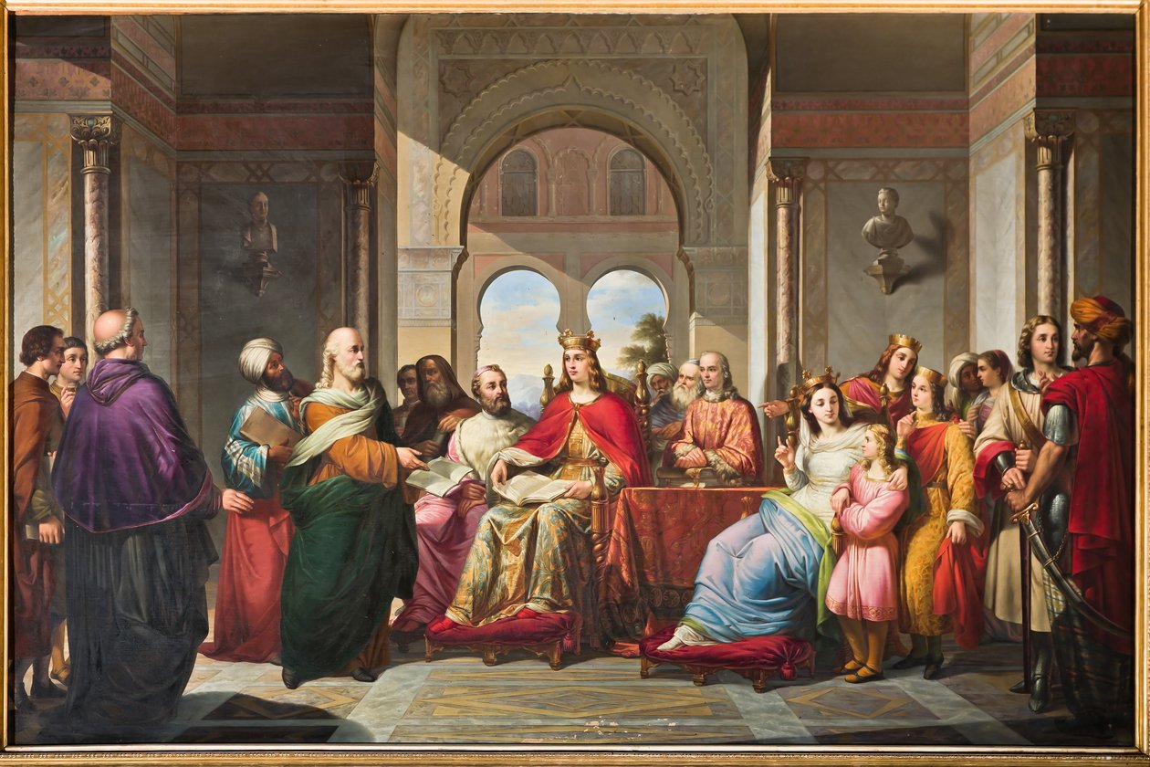 Frederik II mottar en bok av Aristoteles fra Michael Scot av Giacomo Conti