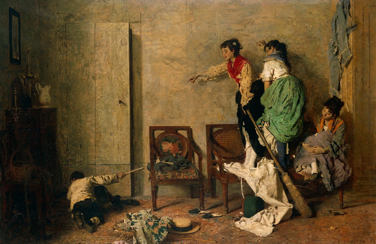 Mus, av Giacomo Favretto (1849-1887), olje på lerret, 59x90 cm av Giacomo Favretto