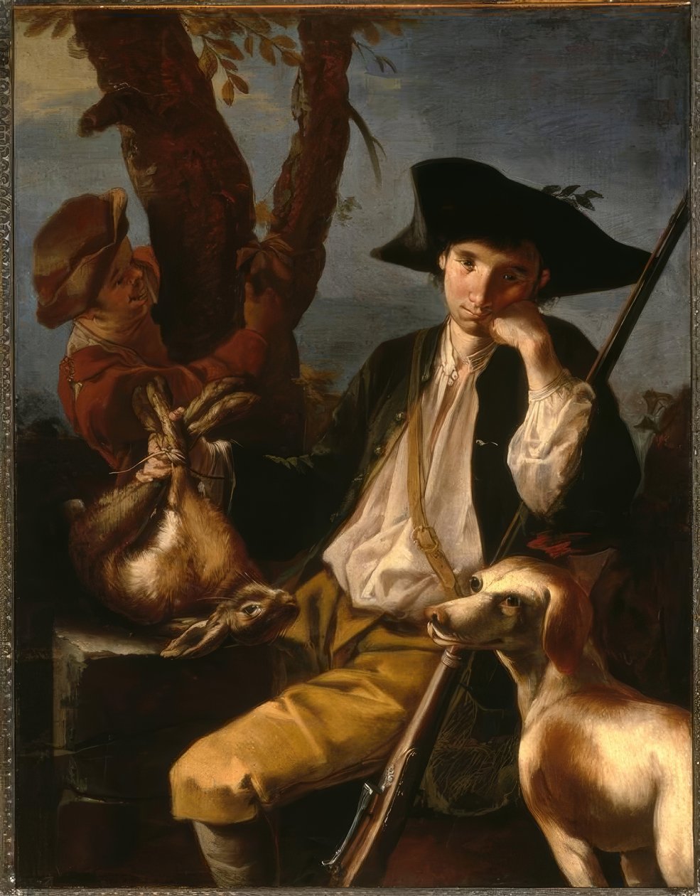 G.F.Cipper kalt Il Todeschini, Resting Hunter / Painting av Giacomo Francesco Cipper