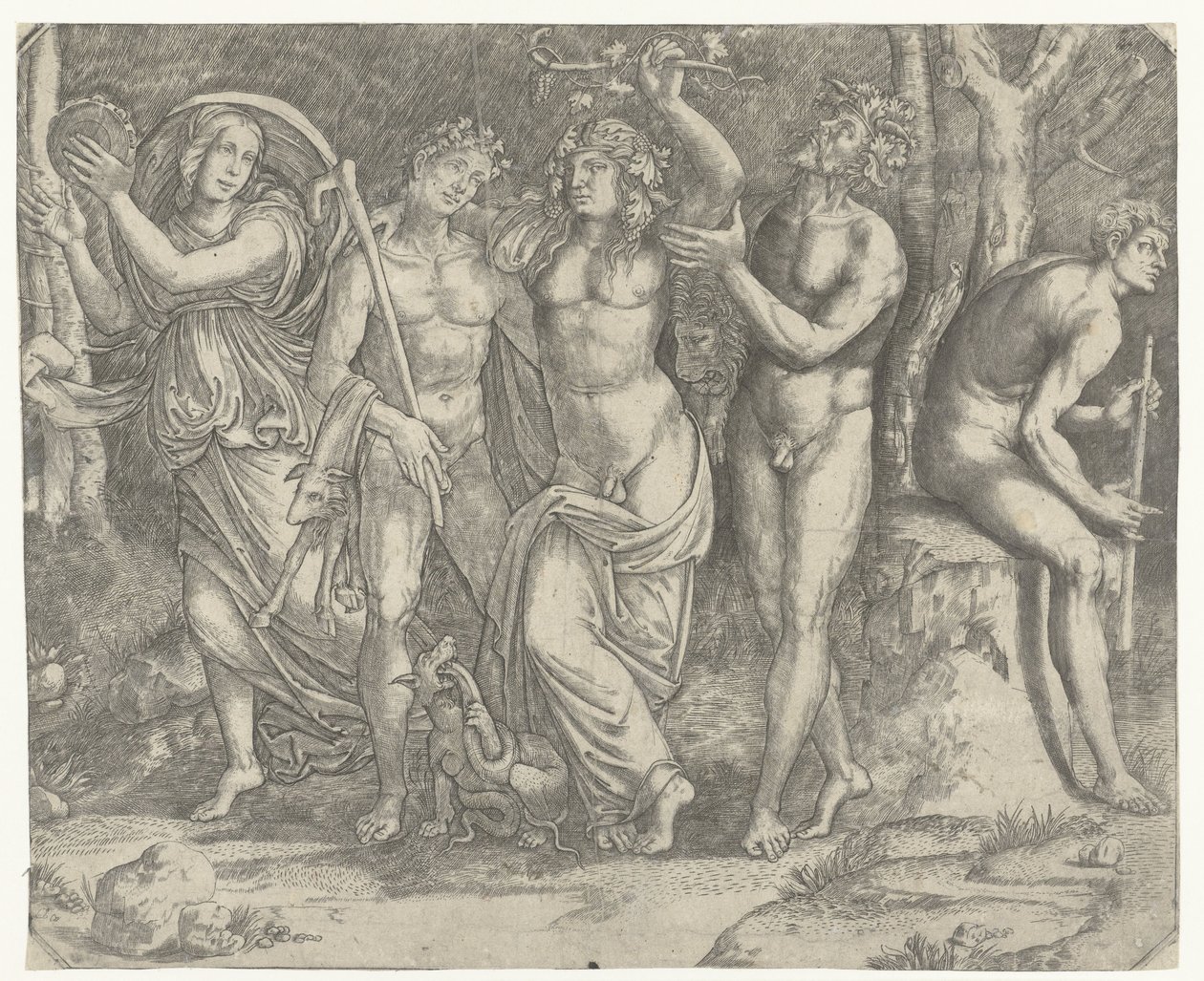 Bacchus og bacchanter og meanade med tamburin av Giacomo Francia