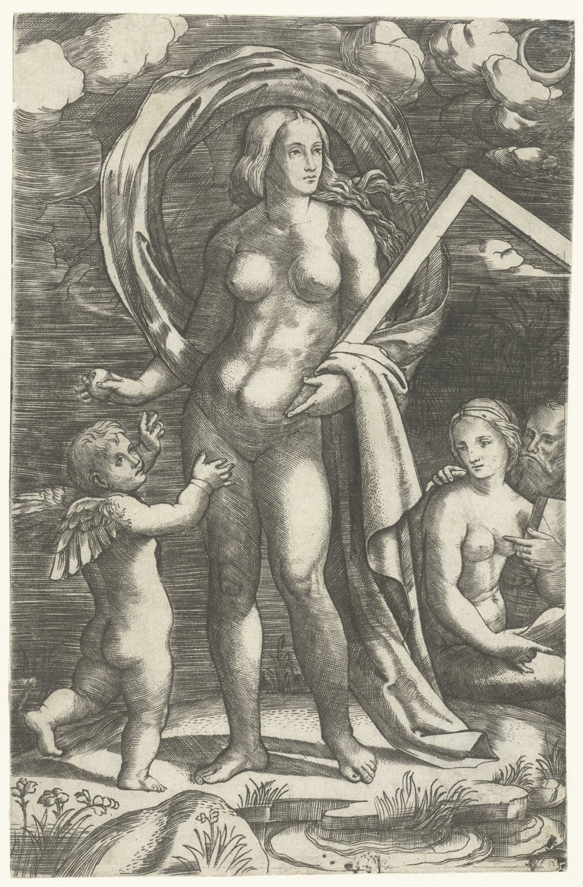Venus med tegnekrok og Amor og kjærlighetspar av Giacomo Francia