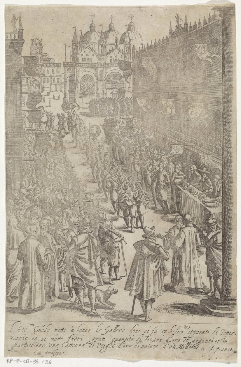 Oppreise fra muzikanten for Dogepaleis Vaner til venetianske menn og kvinner med prosesjonen til Ser.ma Signoria og andre detaljer, det vil si triumfer, fester og offentlige seremonier i den adelige byen Venezia av Giacomo Franco
