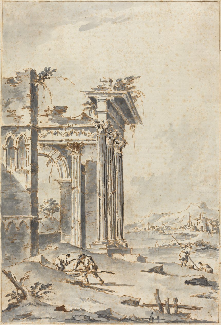 Capriccio av klassiske ruiner på en strand av Giacomo Guardi