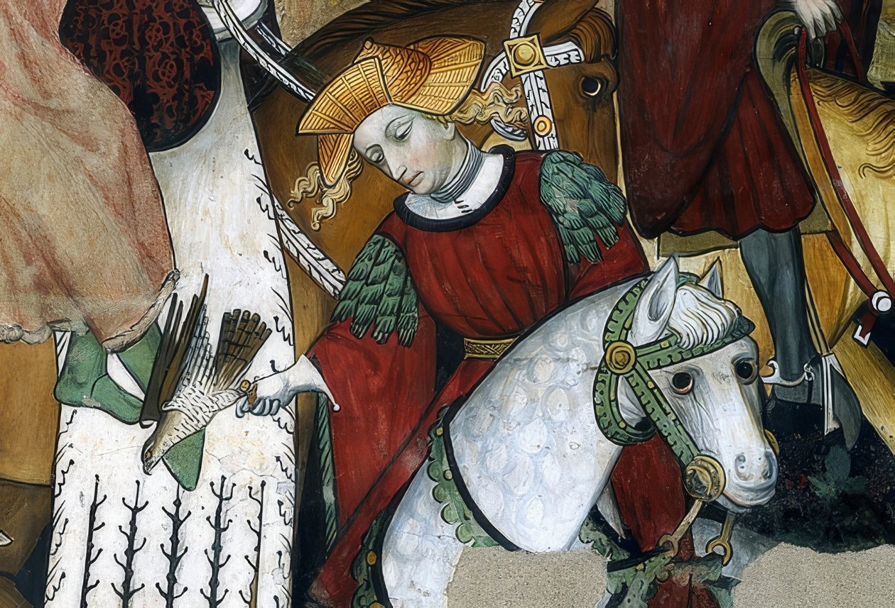 Ungdommens kilde. Detalj: en falkoner med fuglen sin. 1418-30 av Giacomo Jaquerio