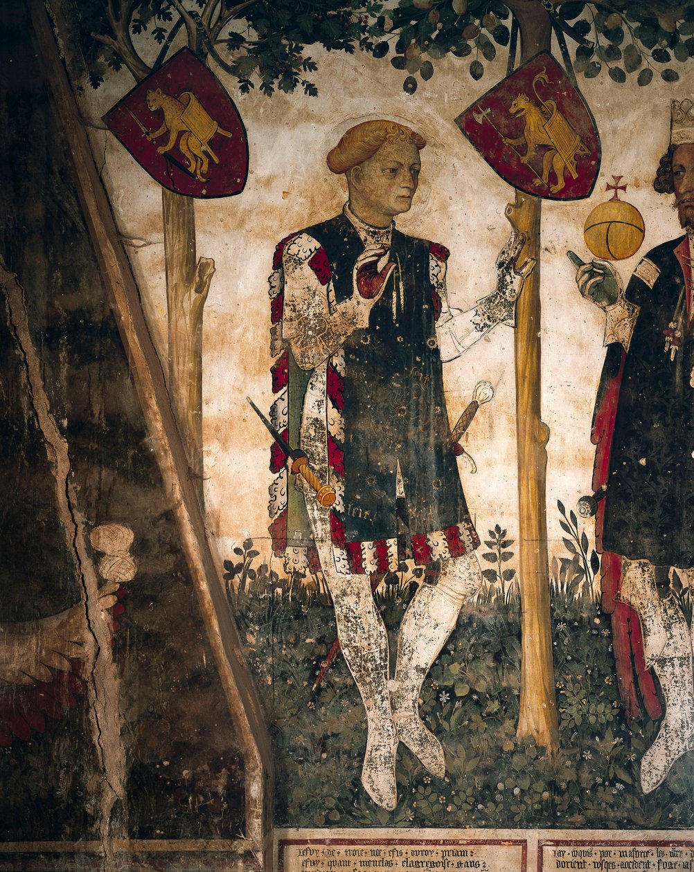 Valerano og Thomas III av Saluzzo, detalj fra freskomaleriene i Baronial Hall, ca. 1410-1430 (fresco) av Giacomo Jaquerio