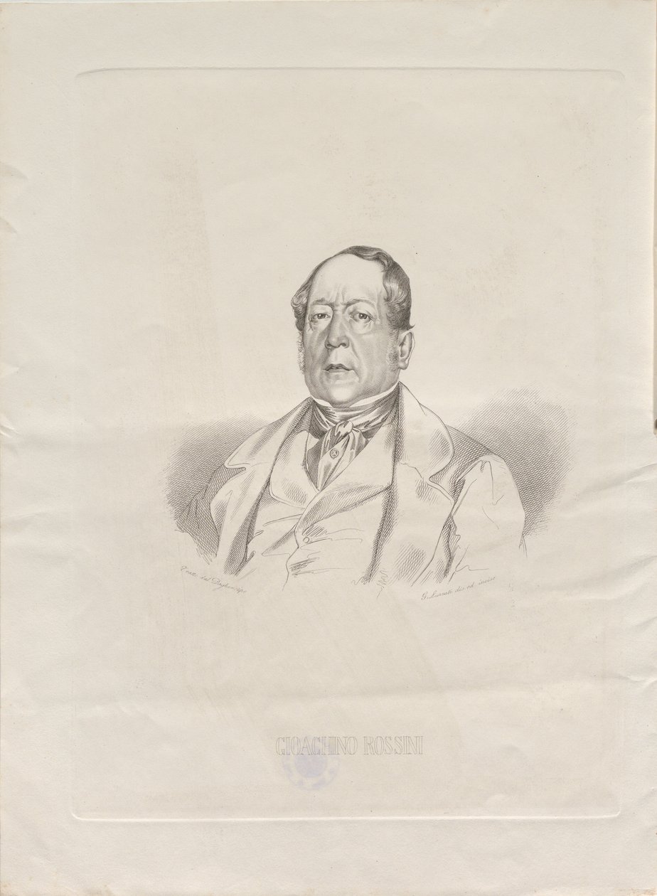 Portrett av komponisten Gioachino Antonio Rossini 1792-1868, 1852. av Giacomo Luzzati
