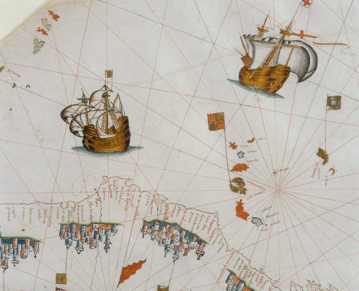 Et nautisk kart, detalj av Kanariøyene, 1564 av Giacomo Maggiolo