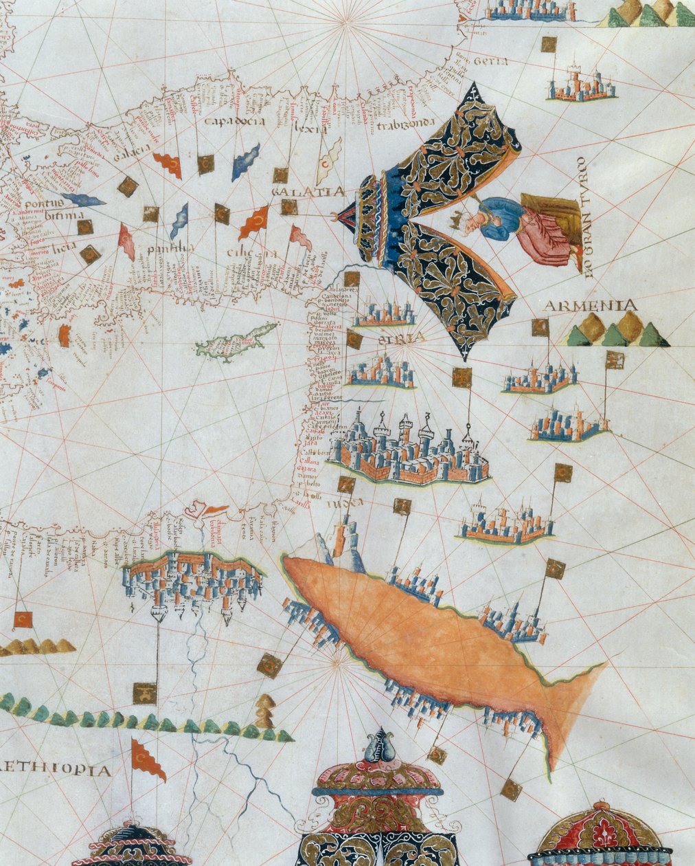 Et nautisk kart, detalj av Gran Turco, 1564 av Giacomo Maggiolo