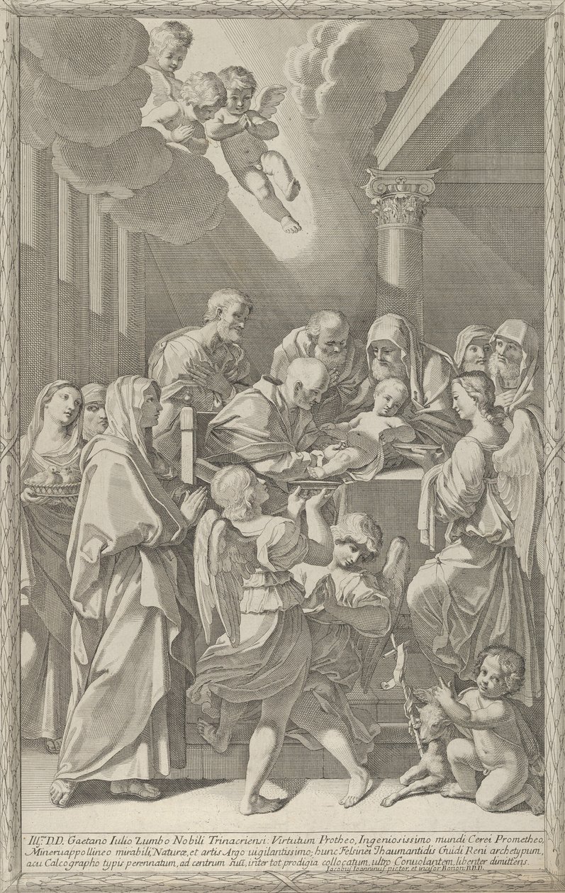 Kristi omskjæring, en gruppe menn, kvinner og engler som omgir ham, du..., 1687-1717. av Giacomo Maria Giovannini