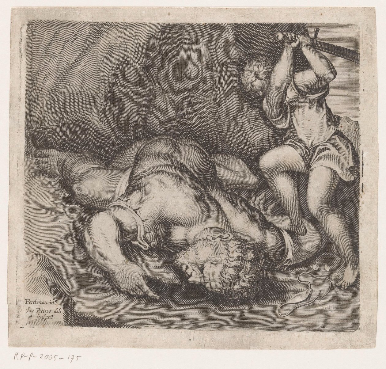 David halshugger Goliat-scener etter fresker av Pordenone i Santo Stefano i Venezia (serietittel) av Giacomo Piccini