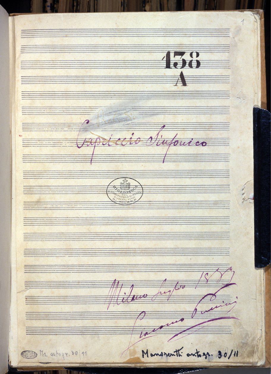 Manuskriptnoter til "" Symphonic Caprice "" "(Symphonic Caprice") av komponisten Giacomo Puccini (1858-1924) 1883. Biblioteket ved Giuseppe Verdi Conservatory, Milano av Giacomo Puccini