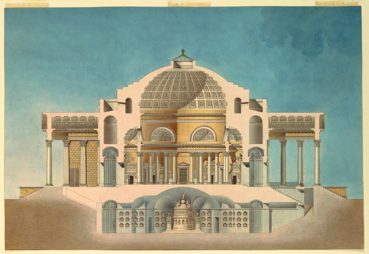 Tegning for et oratorium (Memorial Chapel) av Giacomo Quarenghi