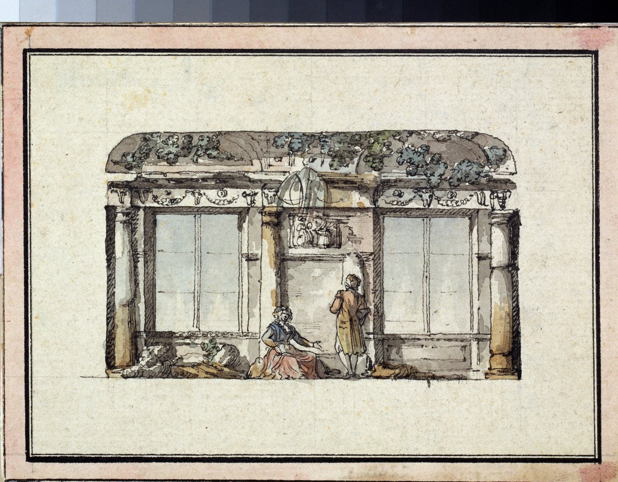 Prosjekt for dekorasjon av et rom med to vinduer. Verk av Giacomo Antonio Domenico Quarenghi (1744-1817), blekk og akvarell på papir. Italiensk kunst, klassisisme. State A. Pushkin Museum of Fine Arts, Moskva. av Giacomo Quarenghi