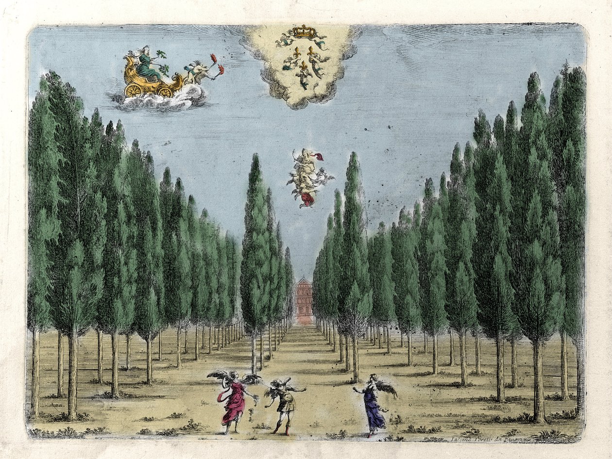 Illustrasjon til operaen i 5 akter “La finta pazza” ”(La Folle supposee) av Francesco Sacrati. Gravering av Jacopo Torelli av Giacomo Torelli