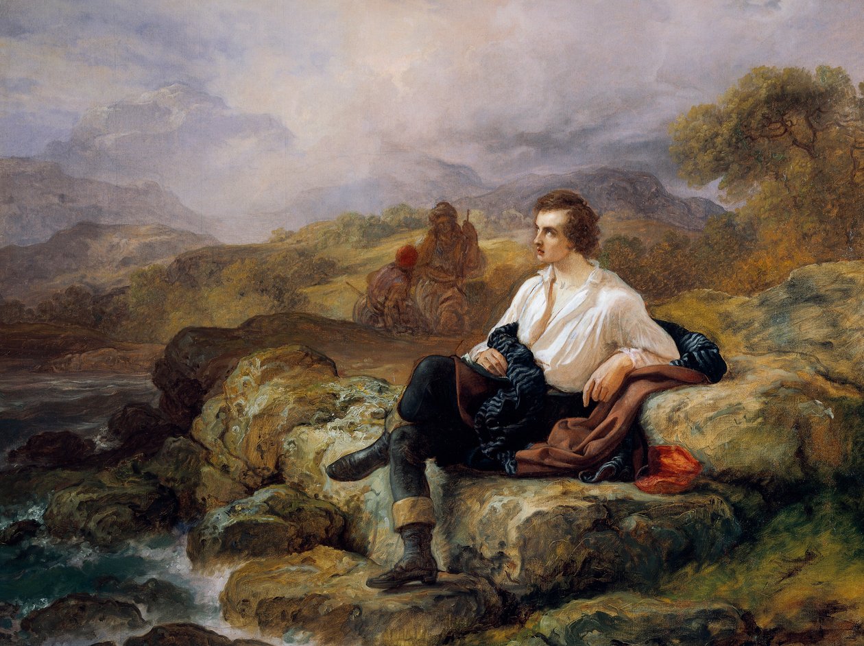 Lord Byron (1788-1824) ved bredden av det greske hav, av Giacomo Trecourt (1812-1882), olje på lerret av Giacomo Trecourt