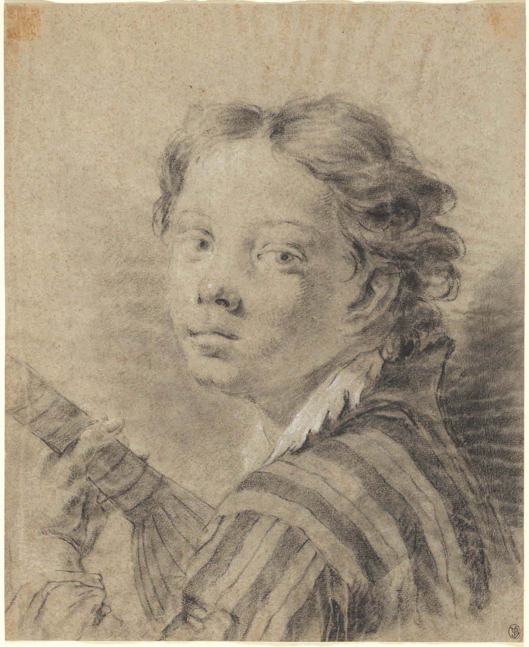 A Boy with a Lute, ca. 1740 (svart og hvitt kritt og kull på blått papir) av Giambattista Piazzetta