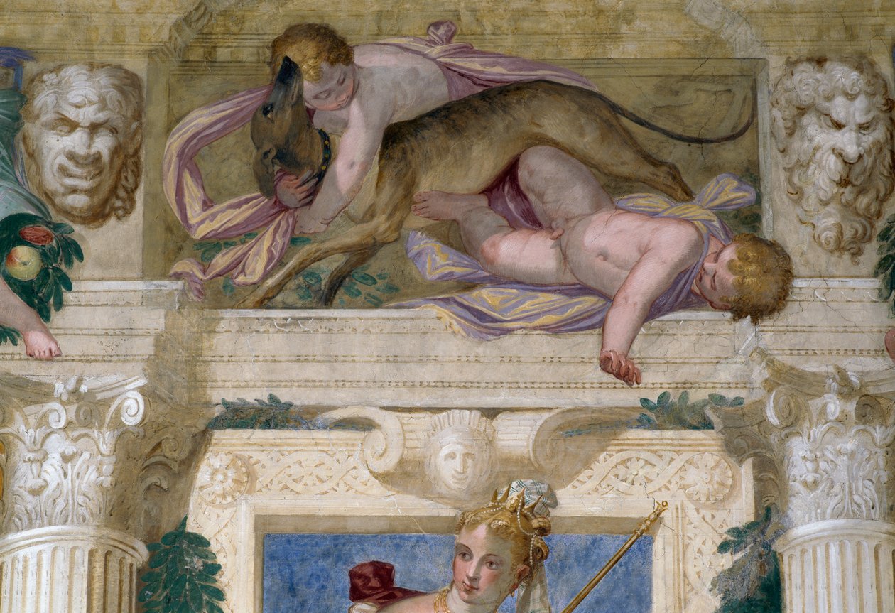 Putti med en greyhound og mascarons av Giambattista Zelotti