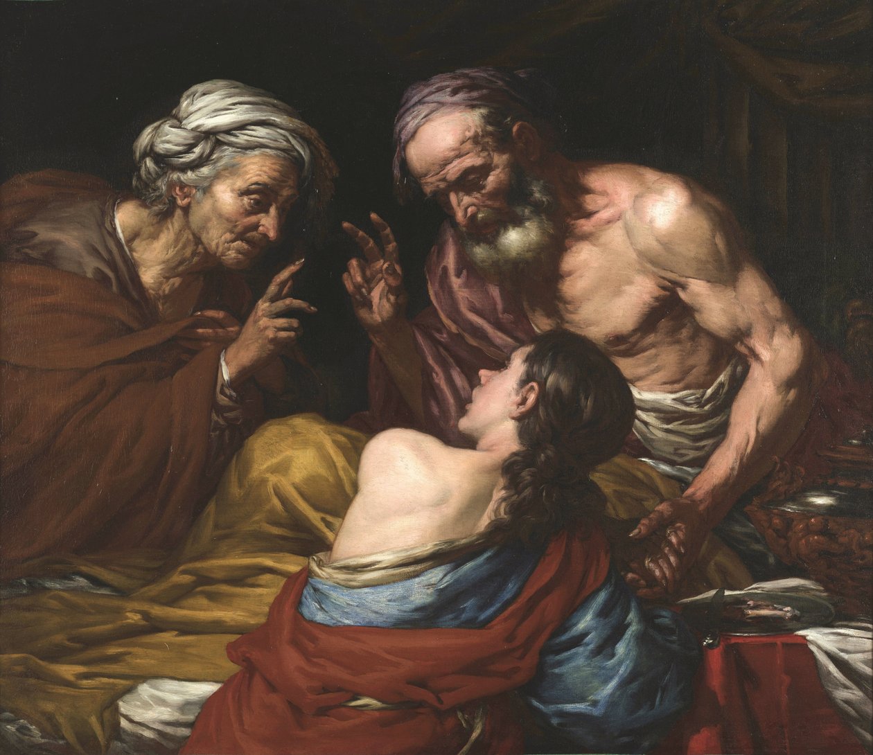 Isaac benit Jacob - Isak velsigner Jakob, av Langetti, Giovan Battista (1635-1676). Olje på lerret, Mellom 1660 og 1670. Dimensjon : 109x126 cm. Muzeul National Brukenthal, Sibiu av Giambattista Langetti