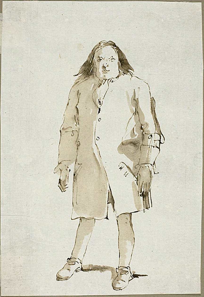 Karikatur av en mann, full lengde, vendt foran av Giambattista Tiepolo