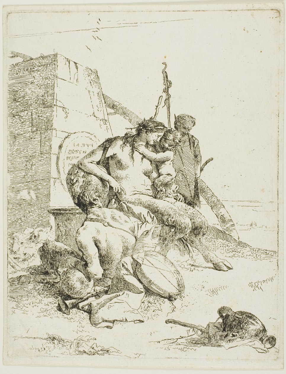 Satyrfamilie med obelisken, fra Scherzi av Giambattista Tiepolo