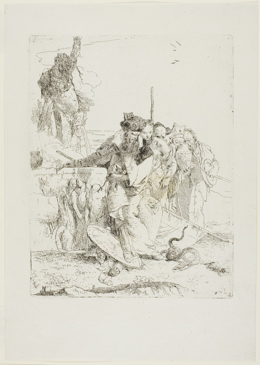Six People Watching a Snake, fra Scherzi av Giambattista Tiepolo