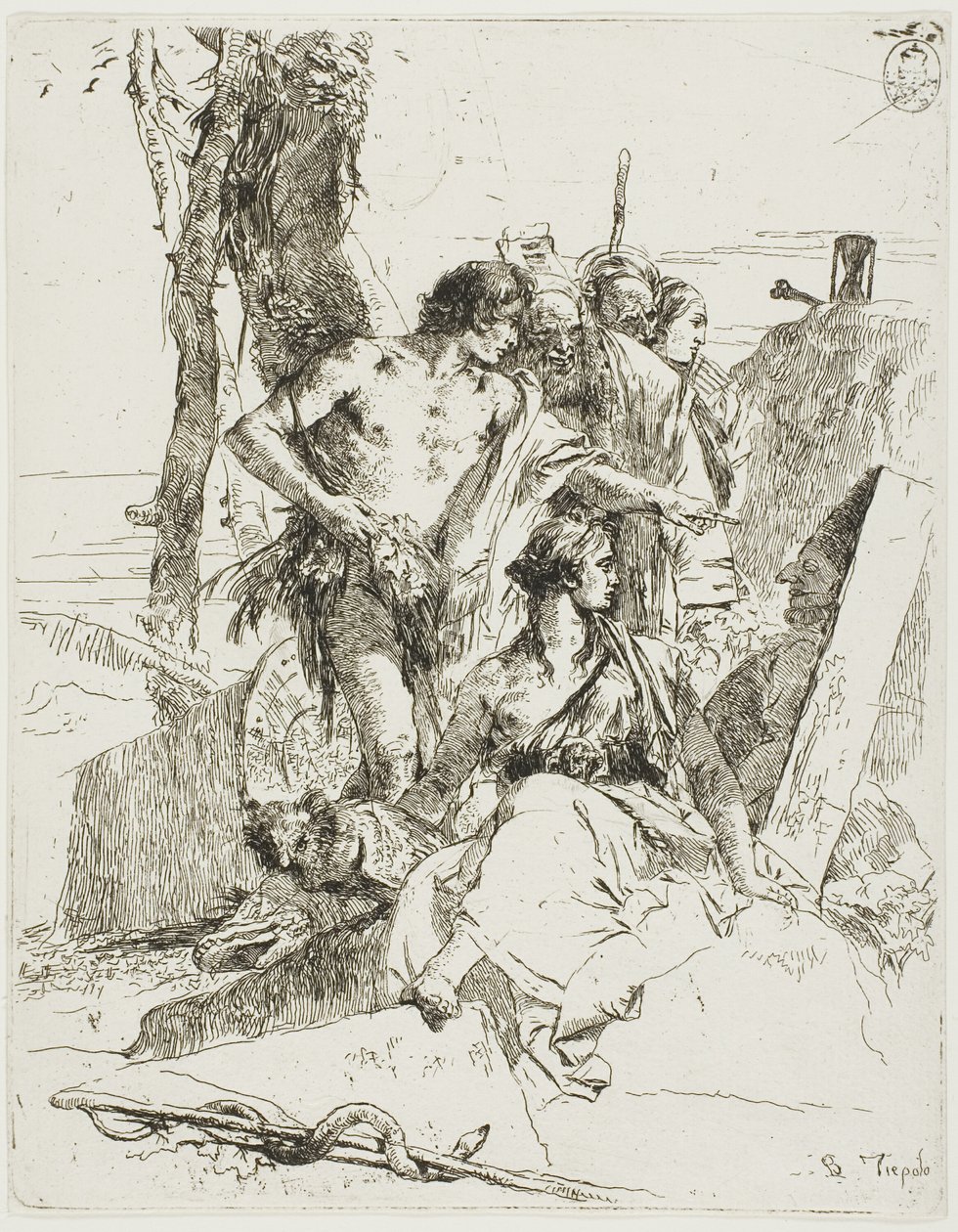 Oppdagelsen av graven til Punchinello, fra Scherzi av Giambattista Tiepolo
