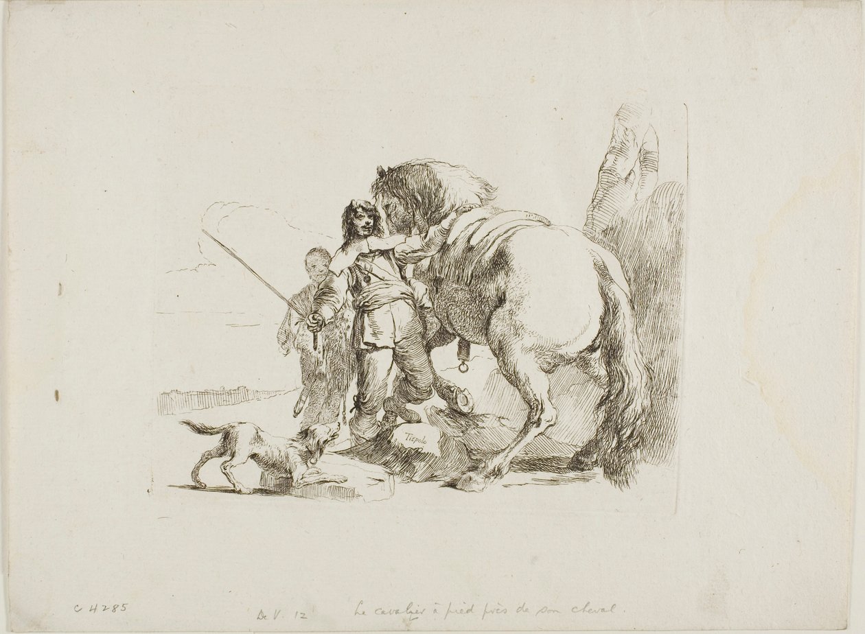 Rytteren som står ved hesten sin, fra Capricci av Giambattista Tiepolo