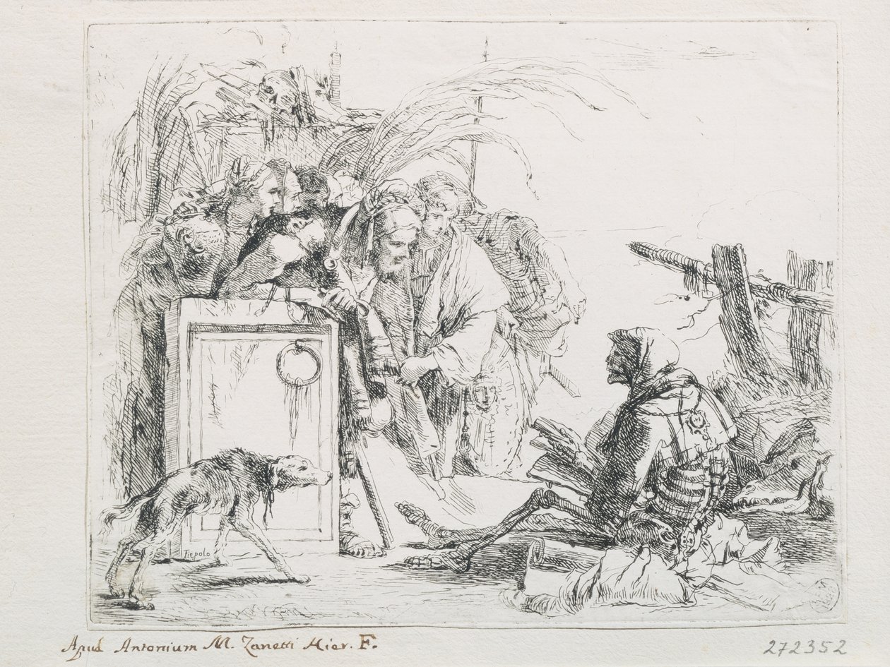 Besøket ved dødsfallet. Fra serien Capriccios, midten av 1700-tallet. av Giambattista Tiepolo