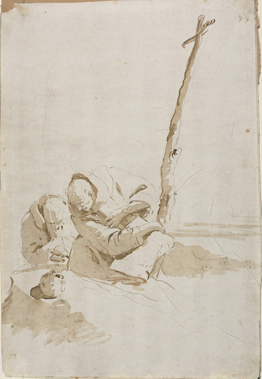 To munker som vurderer en hodeskalle av Giambattista Tiepolo