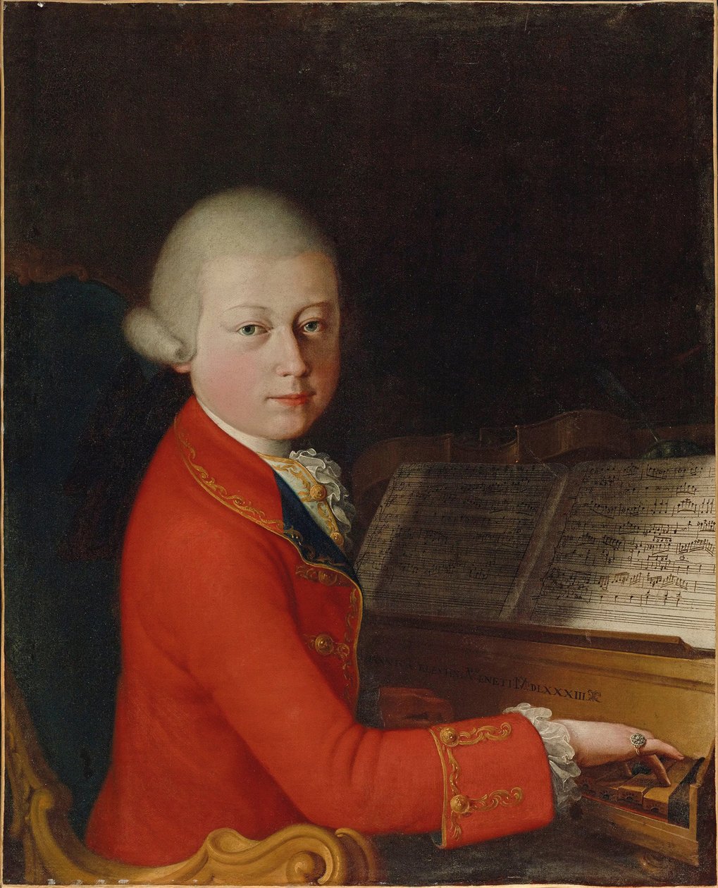 Portrett av Wolfgang Amadeus Mozart 1756-1791 i en alder av 13 i Verona, 1770. av Giambettino Cignaroli